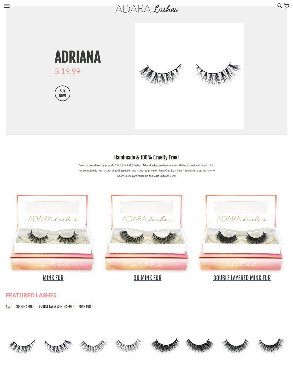 Adara Lashes - Photography and Web Design - Los Angeles, US based Shopify Experts Revo Designs